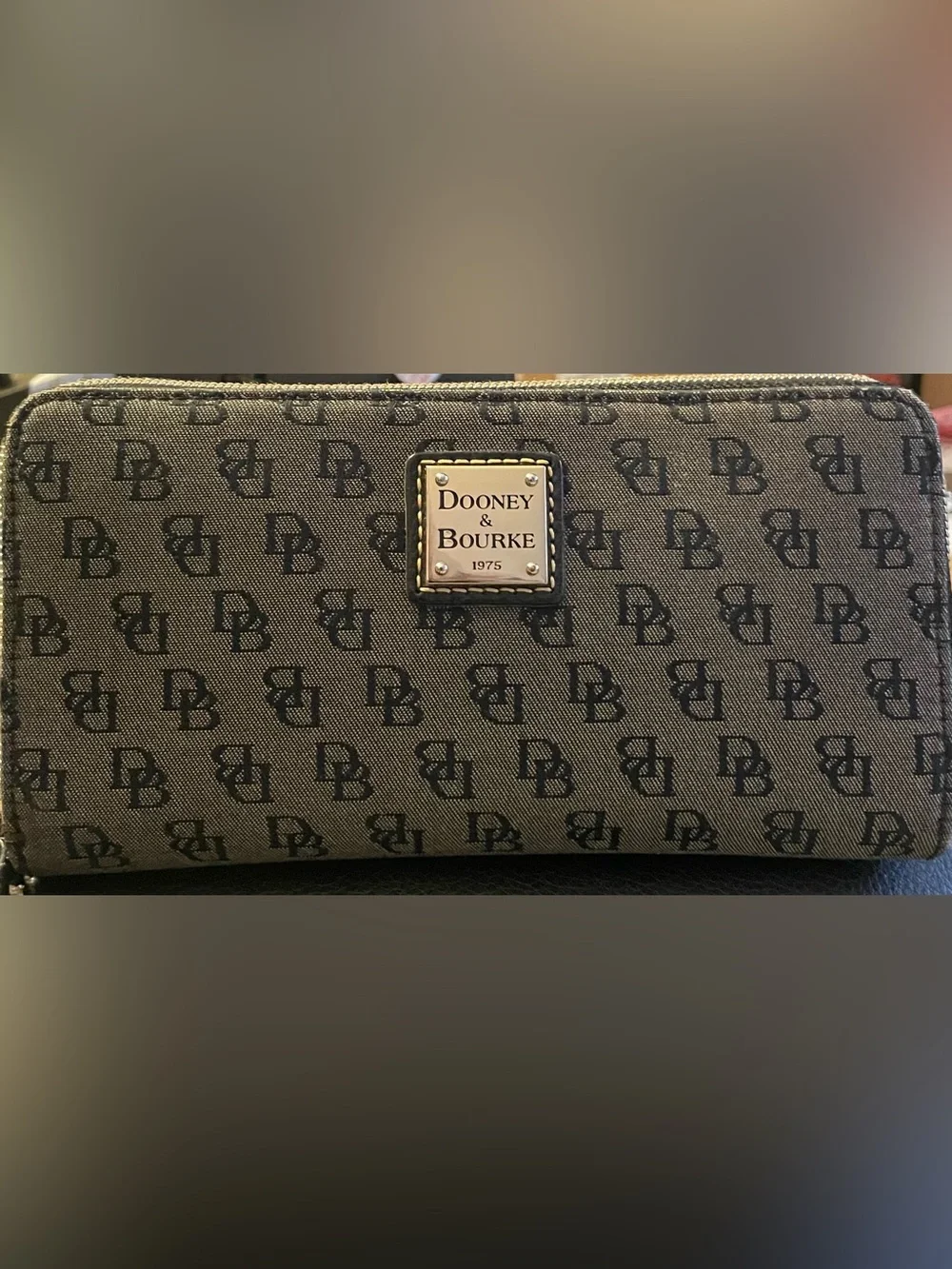 Dooney & Bourke Brown & Black Signature Zip Wallet